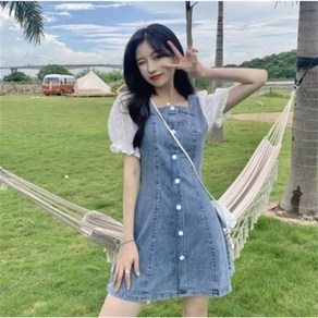 피어니스트 프렌치스퀘어 데님 미니원피스
