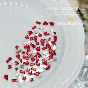 네일아트 크리스탈 파츠 장식 플랫 바텀 라인스톤 100개 B, N. 레드 100pcs