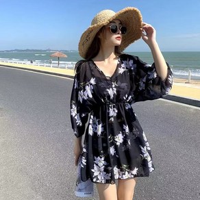 여성 여름 수영복 세트 수영복 쓰리피스 빅 사이즈 자외선 차단 온천 수영복