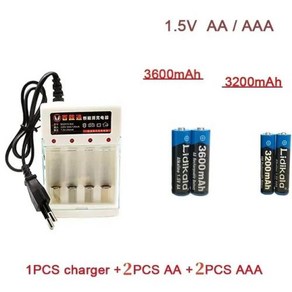 충전기 포함 알카라인 충전식 배터리 컴퓨터 시계 라디오 비디오 게임용 1.5 VAA360 0Mah AAA 3200Mah, 1개