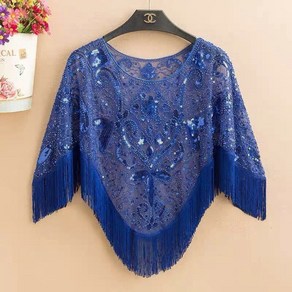 페이준 여성 풀오버에 수술 망사 댄스 자외선 차단 스팽글 탑 GJ6318, 3XL, 블루