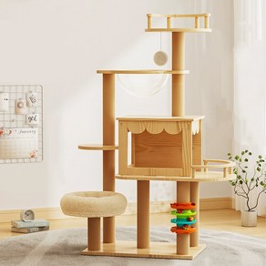 캣타워 우드 고양이타워 계단형 놀이터, 1개, 노란색40*60*132cm