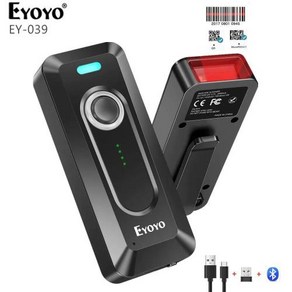 바코드 스캐너 리더기 Eyoyo EY039 무선 블루투스 클립 포함 2000mAh 배터리 잔량 표시기 휴대용 미니 QR 리더 2D, 1.2D Scanner, 1개
