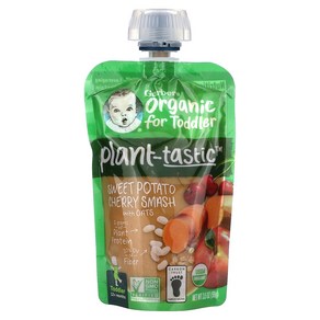 Gerber 유아용 유기농 플랜트-tastic 12개월 이상 고구마 체리 스매시 및 귀리 함유 99g(3.5oz) Gerber (거버), 1개, 99g