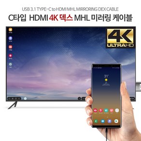펜타그램 C타입 to HDMI 스마트폰 TV 모니터연결 MHL 미러링 케이블 2M 3M