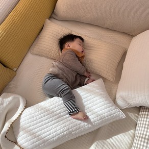 올포홈 아기베개 유아베개 소프트 프릴누빔 뒹굴러 매쉬 와이드 이탈방지, 프릴누빔 베이지 커버 +납작솜