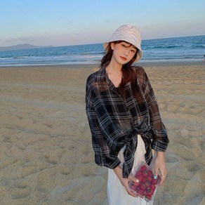유스몰 쉬폰 쿨 체크 남방 시스루 체크셔츠