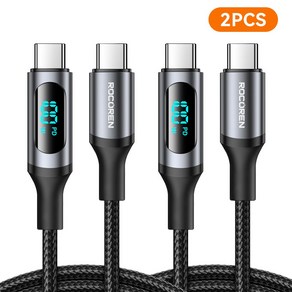Rocoren PD 100W 디지털 디스플레이 고속 충전 type- C 케이블 C-C 데이터 전송 케이블 알루미늄 합금 재질 LED 디스플레이