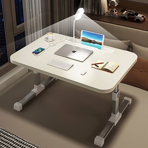 높이조절 이동식 사이드 테이블+USB 포트+ 램프, A 화이트