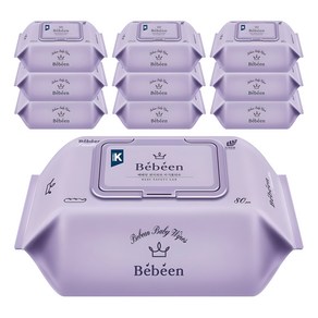 Bebeen 센시티브 영유아물티슈 캡형, 60g, 80매, 10개
