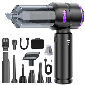 [최신형]Voltmate 휴대용 무선 에어건 청소기 차량 가정 야외 흡취일체형 다기능 청소기 LED 전량 표시 BLDC 브러시리스 16000Pa Type-C 포트 진공 포장, 블랙