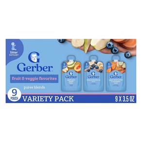 Gerber 이유식 파우치 밸류 팩 과일 및 채소 페어 피치 (3) 바나나 블루베리 고구마 (각 99.2g(3.5온스)) (9팩) 295333, 1개