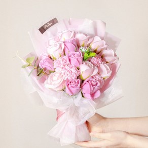 피어나 장미 비누 꽃다발 대 + 종이 쇼핑백 + 레터 카드, 핑크 PA001, 1세트