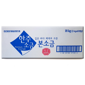 [소금] 한주 본소금 3kg 국산 100% 정제소금 저요오드 1박스 6개입, 6개