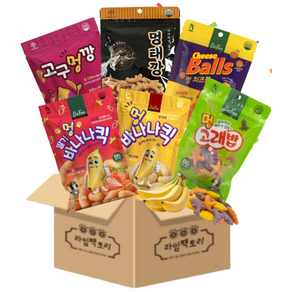 [라임팩토리] 추억의 애견과자 종합선물세트 (멍태깡90g+고구멍깡50g+멍바나나킥45g+멍딸기바나나킥45g+멍고래밥100g+멍치즈볼60g), 1개
