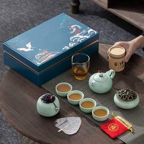 도자기 티팟세트 고급 찻잔 세라믹 전통차 다도용품, (빨간색)향로+항아리냄비+컵6개+찻잎통, 1개