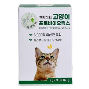 응가아저씨 프리미엄 고양이 프로바이오틱스 장건강 면역력 유산균 & 오메가3 프로폴리스 타우린, 30회분, 장건강/유산균, 1박스