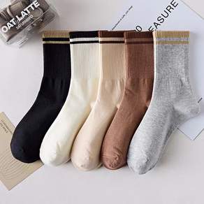 투니스 여성 큐트 스트라이프 중목 양말 5개입