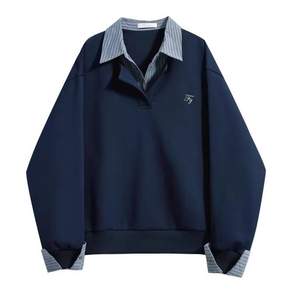 투니스 여성 루즈핏 투피스 디자인 배색 긴소매 맨투맨 티셔츠