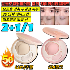 2+1/1개 30초 눈물고랑 커버 더블 컬러 하이라이터 팔레트 3D 얼굴 하이라이터 방수 팔레트, (2+1개)01#내추럴