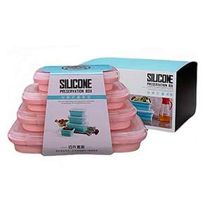 실리콘 접이식 밀폐용기 세트 핑크, 1개, 350ml + 500ml + 800ml + 1200ml