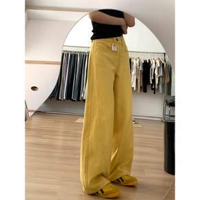 쁘띠꼬모 여성 와이드 청바지 옐로우 데님 팬츠 W532666