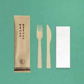 3종 대나무 포크 나이프 냅킨 세트 크라프트 포장, 1세트, 100개입