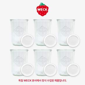 [WECK]몰드 743(850ml) 유리병 세트, 6개, 유리병+PE밀크 뚜껑 L (국내생산)