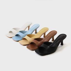 소아르 소가죽 스퀘어 여성 뮬슬리퍼 6cm