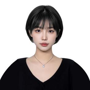 GBKING 수제 보브컷 통가발 단발머리 인모100% 항암가발 전체가발, 1개, 블랙 20cm