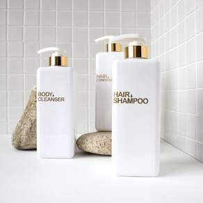 800ml 사각 욕실 디스펜서 펌프 샴푸디스펜서 샴푸통, 화이트 골드, 해비폰트, HAIR SHAMPOO, 1개