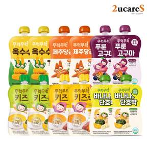 무럭무럭 키즈죽 과일퓨레 알뜰 12팩 (옥수수 제주당근 사과랑배 망고랑바나나 바나나단호박 푸룬고구마 각 2팩), 12개, 100g
