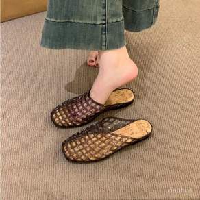 쌍천 투명 크리스탈 펀칭 메쉬 젤리 슈즈 샌들 슬리퍼 235 블랙