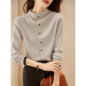 COSYEVNO 여성용 긴팔 스트라이프 셔츠 유니크한 세련된 얇은 상의