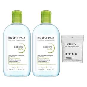 바이오더마 세비엄 H2O 500ml 2개입 + wipex 퓨어 소프트 코튼 타월 6개입, 1세트