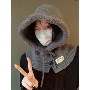 바라클라바 단추 니트바라클라바 와이드핏 후드 넥워머 모자 겨울 워머 방한용품 목토시, 그레이