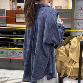 투니스 여성 얇은 체크 루즈핏 긴소매 셔츠