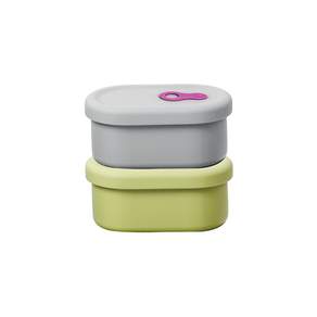파미레 실리콘 스팀홀 용기 타원형 2종 세트 350ml, 그레이+올리브, 1세트