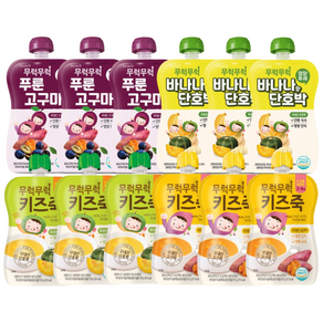 무럭무럭 키즈죽 과일퓨레 알뜰 12팩 (고구마 단호박 바나나단호박 푸룬고구마 각 3팩), 12개, 100g