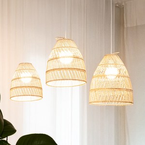 까유니아 빗살무늬 라탄조명 풀세트, 직부형+LED전구(주황빛)