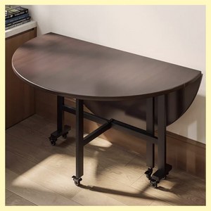OASE 접이식 식탁 4인용 다이닝 테이블 원형 반원 책상 확장형 거실 폴딩 원룸 공간활용, 다크브라운