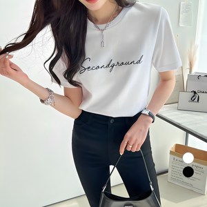세컨그라운드 여성용 라운드 레터링 시그니처 반팔 티셔츠