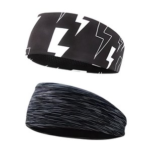 에이빅 스포츠 땀흡수 헤어밴드 쿨링 머리띠 2p, 블랙 썬더+스트라이프 그레이, 1세트