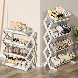 Roomxyd 다용도 신발장 정리대 원터치 신발 수납장 리선반 접이식 아파트 미니 현관신발장, 혼합색상, 4단