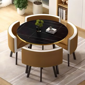 남쪽나무 북유럽 원형 테이블 의자 세트 카페 사무실 다이닝 거실, 갈색 + 검은 다리, 80cm 탁자 4개의 의자