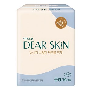 깨끗한나라 디어스킨 에어엠보 울트라스킨 생리대 날개형, 1개, 36개입, 중형