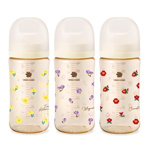 베베그로우 그린핑거 PPSU 노꼭지 젖병 3종 세트, 노랑붓꽃 + 동백꽃 + 목련꽃, 280ml, 1세트