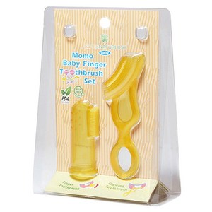 스위스나뚜리치 모모 핑거실리콘 칫솔 셋트, 노란색, 1세트