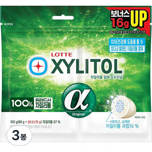 롯데자일리톨 껌 알파 오리지날 리필, 102g, 3개