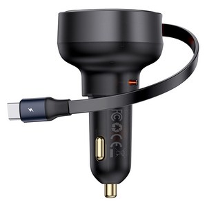 베이스어스 릴타입 차량용 고속 충전기 60W C포트 + C타입 릴케이블, C00057802111-00, Black